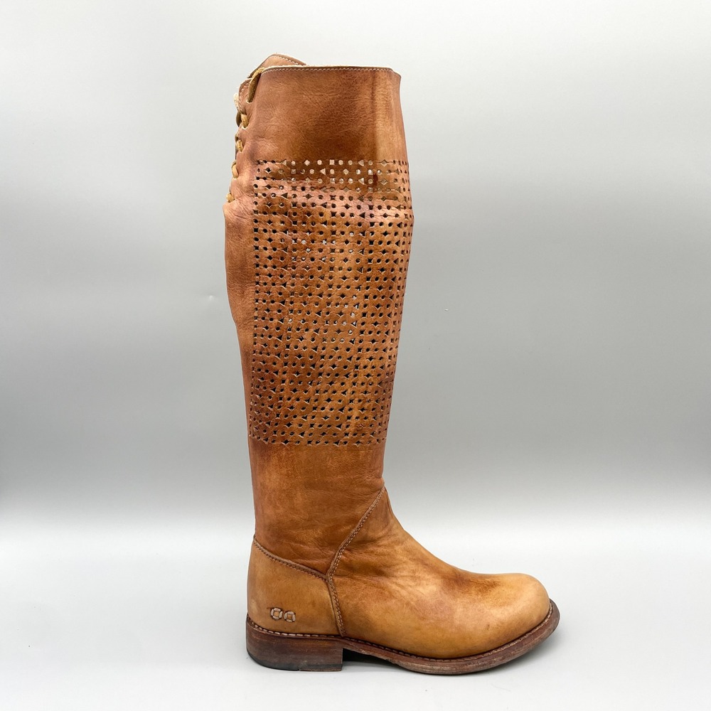 Bed Stu Cambridge Boots Womens 6.5 Tan Distressed Leather Perforated Tall Boho
